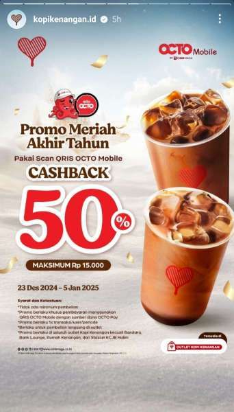 Promo Kopi Kenangan di Akhir Tahun 2024 Cashback 50%