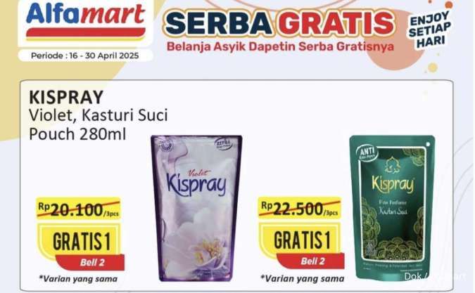 Promo Alfamart Serba Gratis 16-30 April 2025, Kispray Violet-Kasturi Beli 2 Gratis 1
