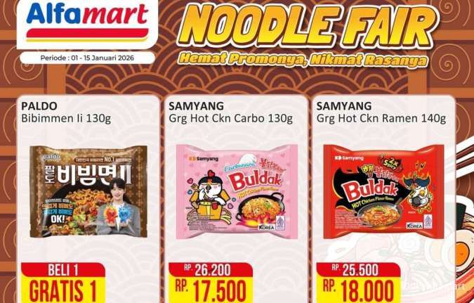 Promo Alfamart Noodle Fair Periode 1-15 Januari 2026, Paldo Bibimmen Beli 1 Gratis 1