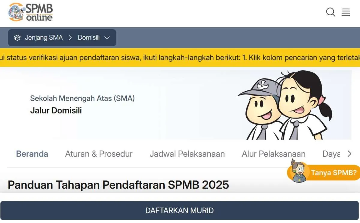Dibuka! Cek Tahap Pendaftaran Jalur Domisili SPMB Jakarta 2025 SMP-SMA