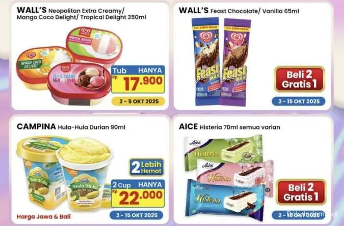 Promo Indomaret Ice Cream Fair 2-20 Oktober 2025, Es Krim Aice-Feast Beli 2 Gratis 1