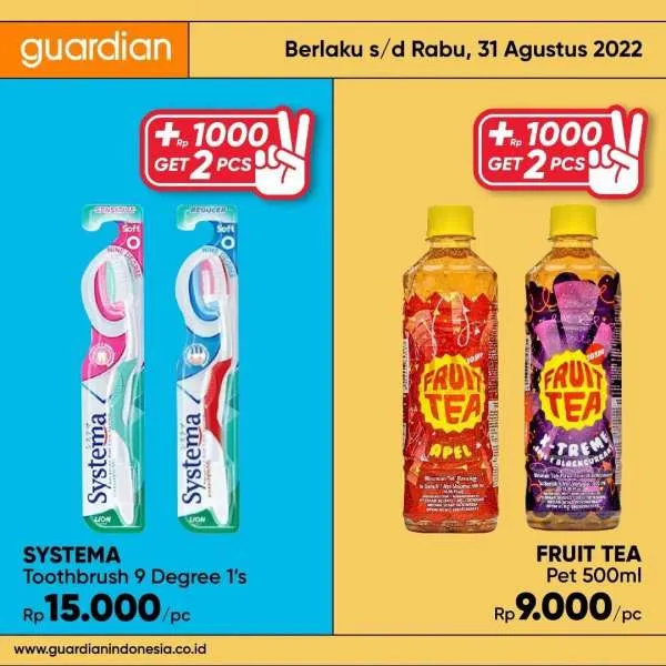 Promo Guardian +1000 Get 2 Pcs Periode 25-31 Agustus 2022