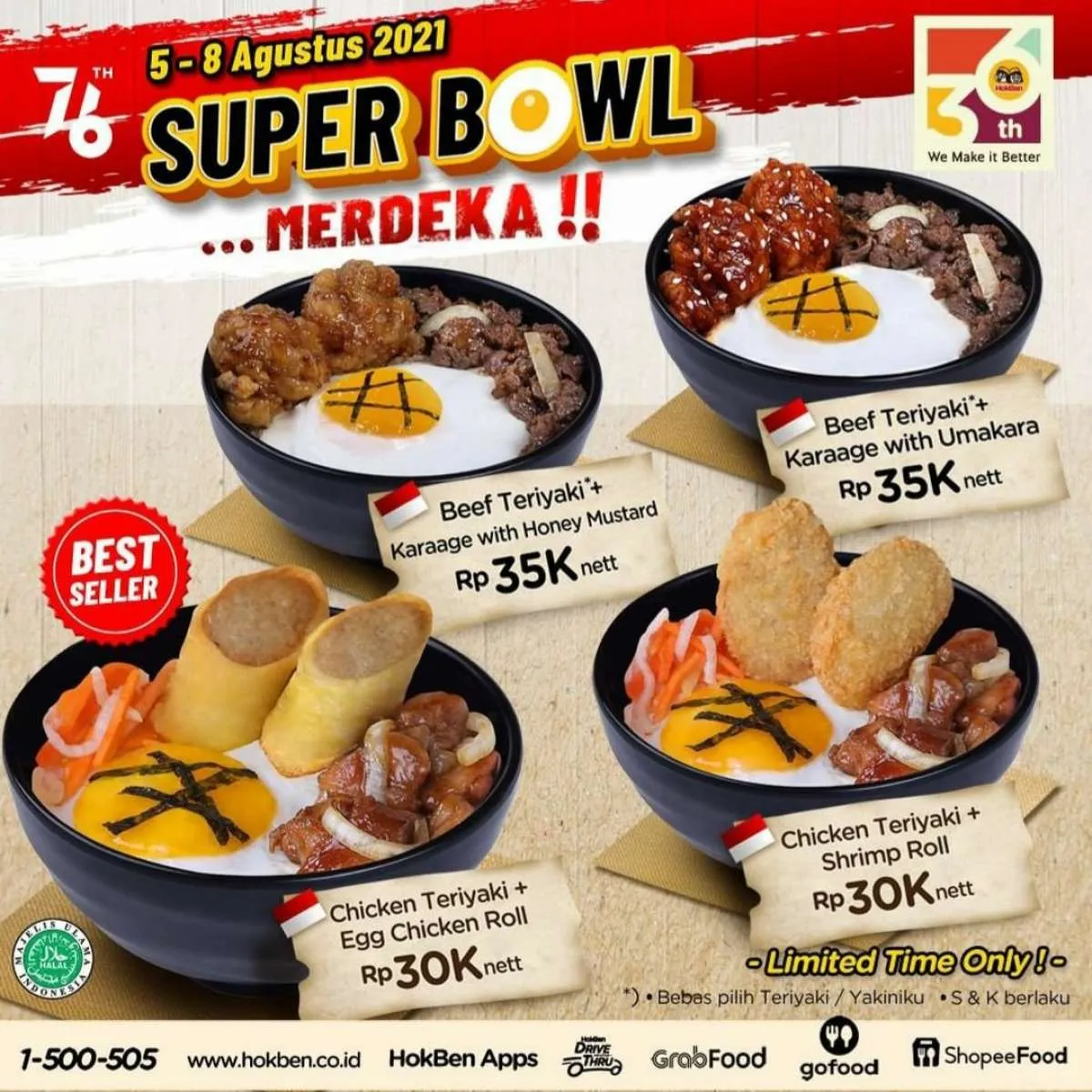 Promo Hokben periode 5–8 Agustus 2021, Super Bowl Merdeka semua bayar Rp 30.000-an