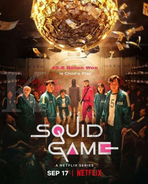Poster drakor (drama Korea) terbaru Squid Game di Netflix.