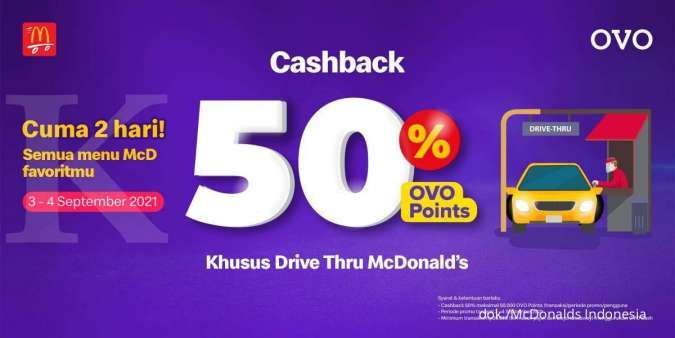 Promo McD 3-4 September 2021, OVO Cashback 50% Khusus Drive Thru Semua Menu McD