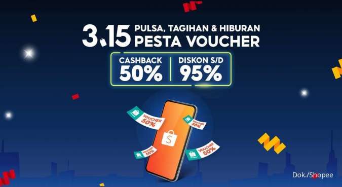 Promo Shopee 3.15, Pulsa, Tagihan, dan Hiburan Dapat Cashback hingga 50%