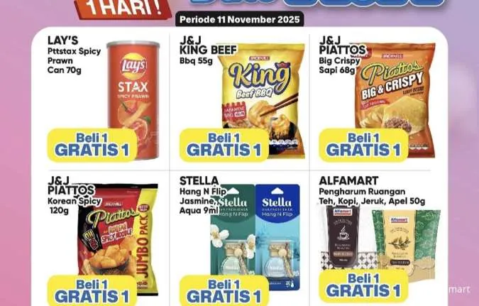 Promo 11.11 Alfamart Periode 11 November 2025, Beli 1 Gratis 1 Aneka Snack & Minuman