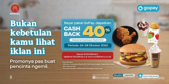 Promo McD Gopay Cashback 40%, Pesan di Gopay Hingga 28 Oktober 2022