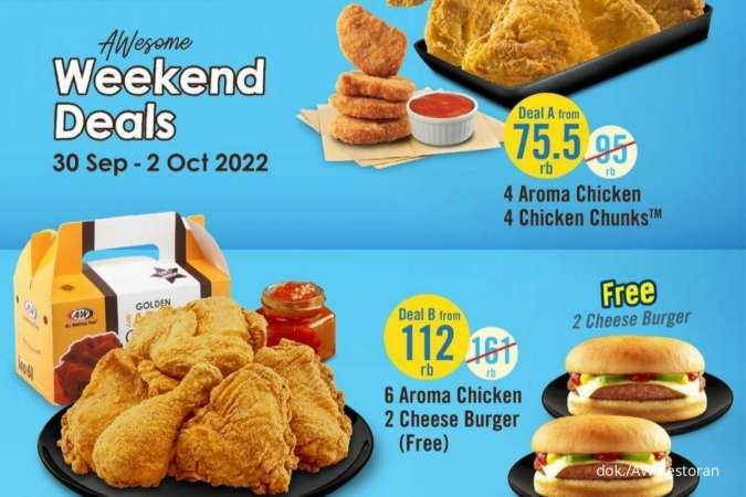 Promo AW Weekend Deals 30 September-2 Oktober 2022, Beli 6 Ayam Gratis 2 Burger 
