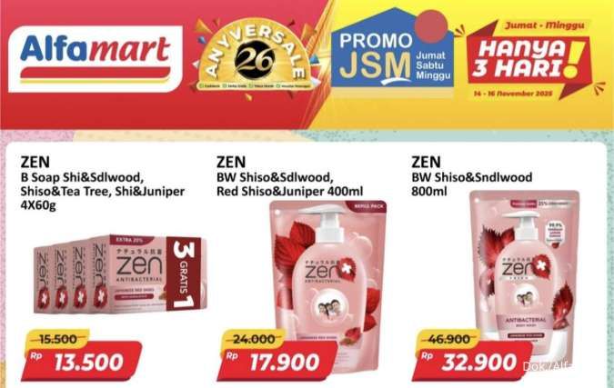 Promo JSM Alfamart 14-16 November 2025, Zen Body Wash Diskon hingga Rp 14.000