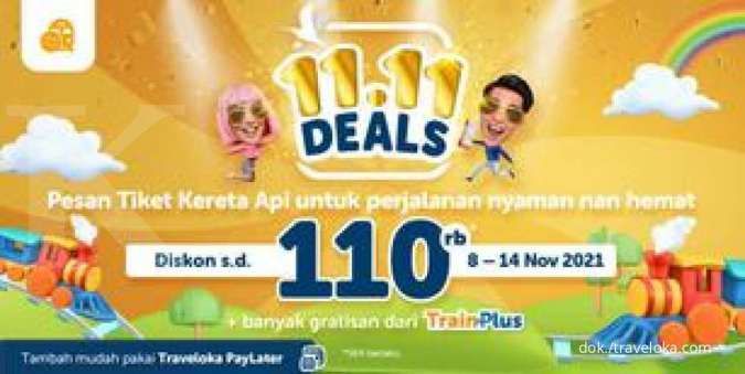 Promo Traveloka 11.11 Deals 8 - 14 Nov 2021, Diskon Tiket Kereta Api s.d Rp110.000