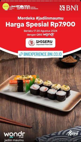 Promo Wondr by BNI di Shigeru Spesial Kemerdekaan 17-20 Agustus 2024