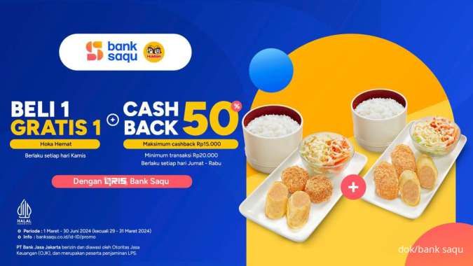 Promo Hokben di Bank Saqu April-Juni 2024, Beli 1 Gratis 1 hingga Cashback 50%