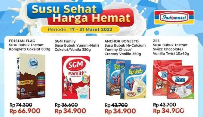 Promo Indomaret Susu Sehat Harga Hemat Periode 17-31 Maret 2022