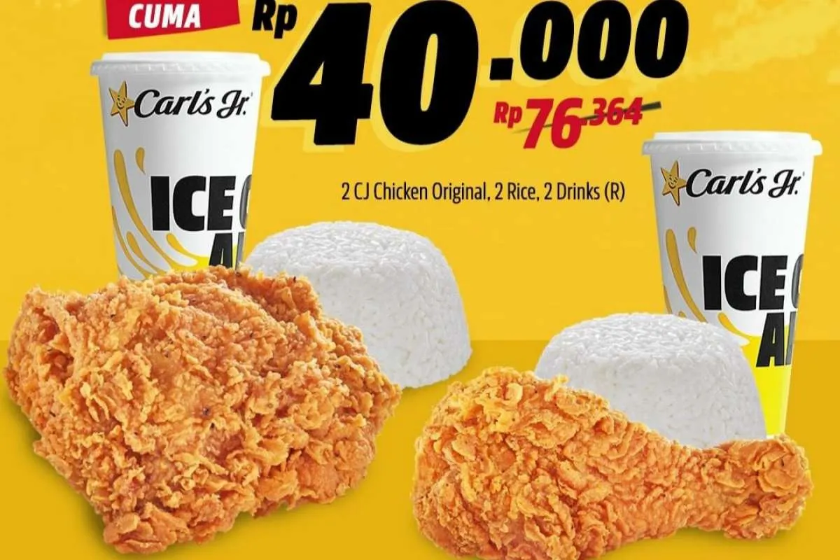 Promo Carls Jr Terbaru, Diskon Savetember 2 Porsi Ayam-Nasi Rp 40.000