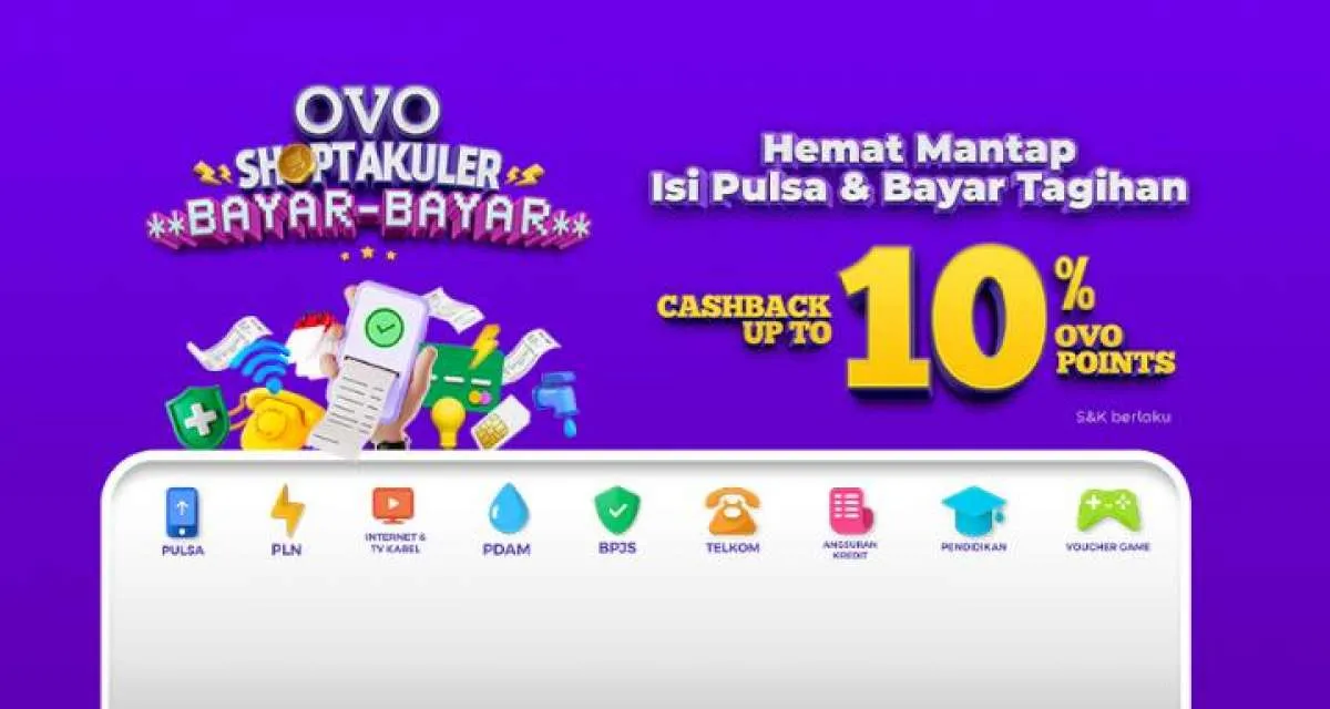 Promo OVO Shoptakuler Bayar-Bayar, Beli Pulsa dan Token Listrik Cashback 10%