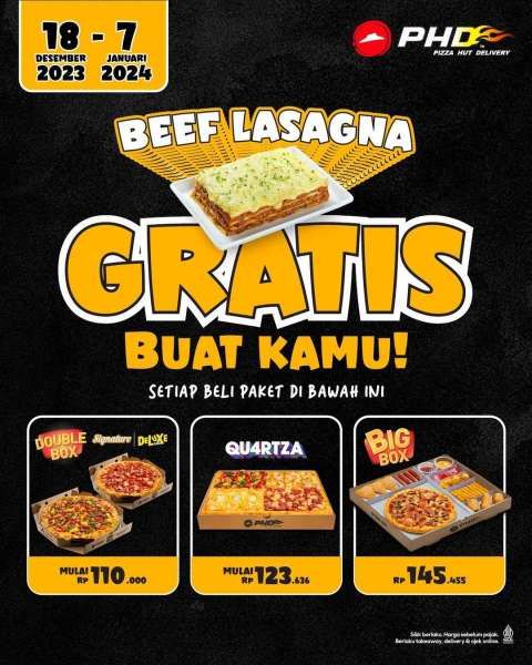 Promo Pizza Hut Delivery Gratis Beef Lasagna Terbaru Sampai 7 Januari 2024