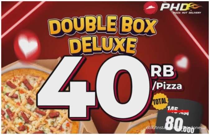 Promo PHD Double Box Deluxe 3-18 Mei, 2 Pizza Hanya Rp 80.000 Bebas Pilih Topping