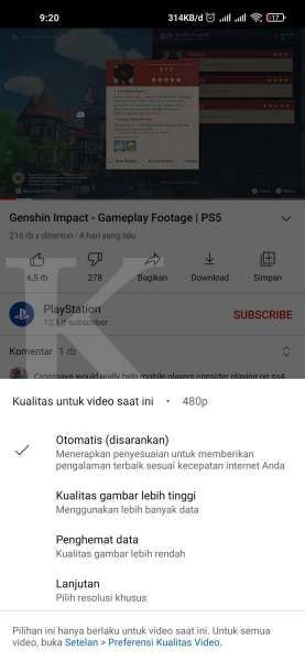 Mengatur resolusi video YouTube