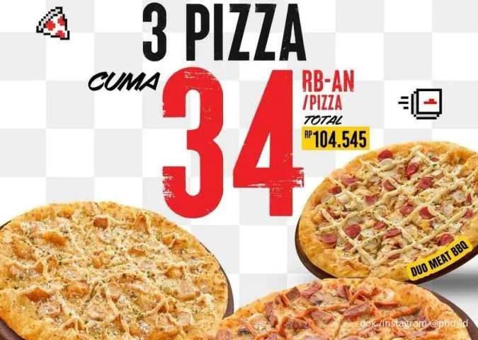 Promo PHD 8.8 Periode 7-9 Agustus 2025, Paket 3 Pizza Cuma Rp 34.000-an Per Pizza