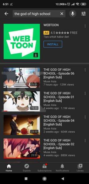 Cara download The God of High School - Muncul daftar episode The God of High School
