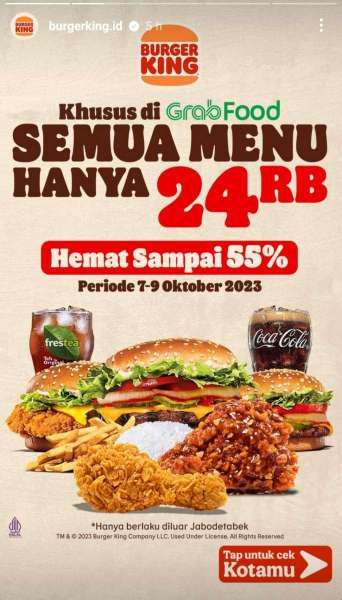 Promo Burger King 9 Oktober 2023 Spesial Grabfood