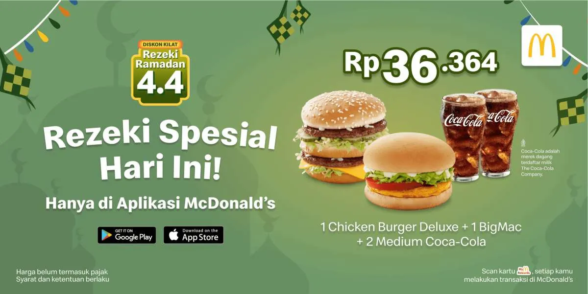 Promo 4.4 McD Diskon Kilat 4 April 2023, Beli 2 Burger 2 Cola Cuma Rp 36.000