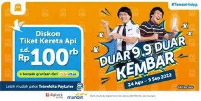 Promo Traveloka 9.9 Kembar, Diskon Tiket Kereta Api hingga Rp 100.000 & Train Plus