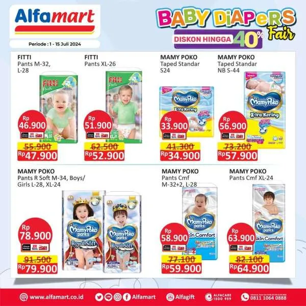 Promo Alfamart Baby Diapers Fair Diskon s/d 40% Periode 1-15 Juli 2024