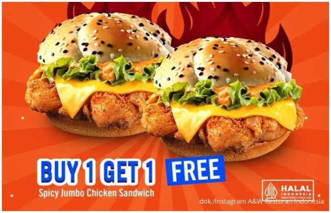 Promo A&W WednesDeal Tiap Rabu, Buy 1 Get 1 Free Spicy Jumbo Chicken Sandwich