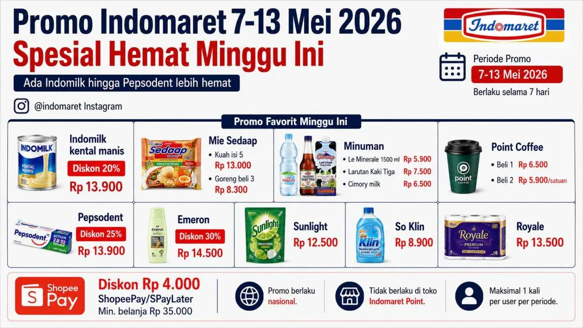 Promo Indomaret Hemat 7-13 Mei 2026, Diskon Indomilk Hingga Mie Sedaap