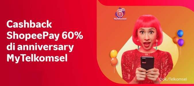 Promo Anniversary MyTelkomsel, Beli Paket Data Pakai ShopeePay Cashback 60%