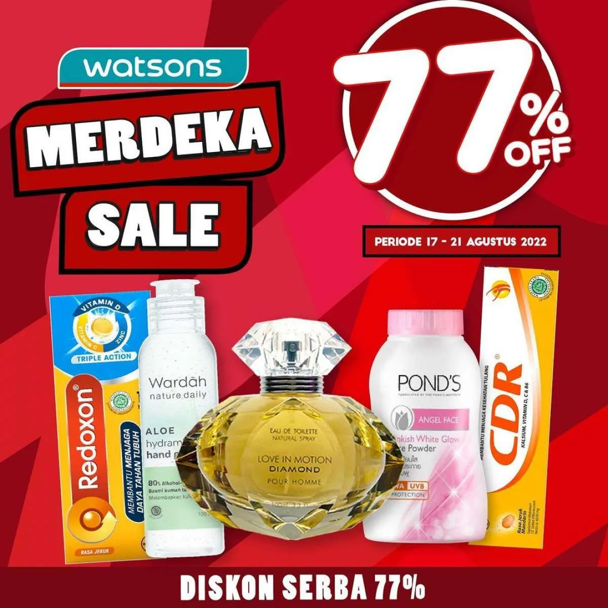 Promo Watsons Merdeka Sale 17-21 Agustus 2022, Diskon s/d 77% & Harga Serba Rp 17.000