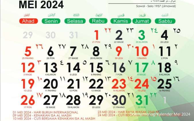 Banyak Long Weekend, Ini Daftar Tanggal Merah Mei 2024 dan Cuti Bersama 2024!