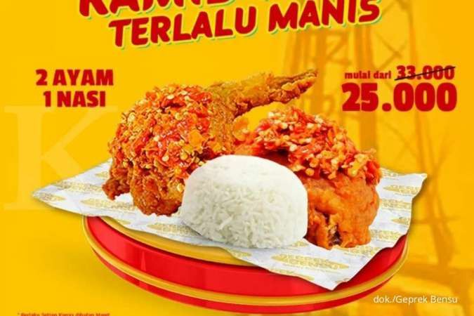 Promo Geprek Bensu 10 Maret 2022, Tiap Kamis Ada Promo 2 Ayam dan 1 Nasi Rp 25.000