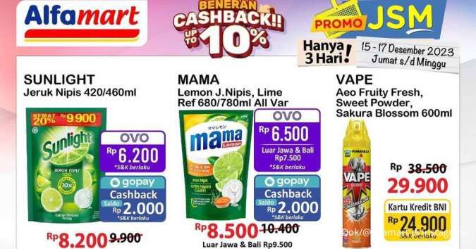 Promo JSM Alfamart Terbaru Cashback 10% 15-17 Desember 2023, Beli 2 Gratis 1