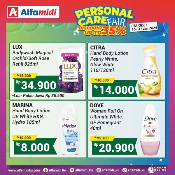 Promo Alfamidi Personal Care Fair Diskon s/d 35% Periode 16-31 Januari 2024