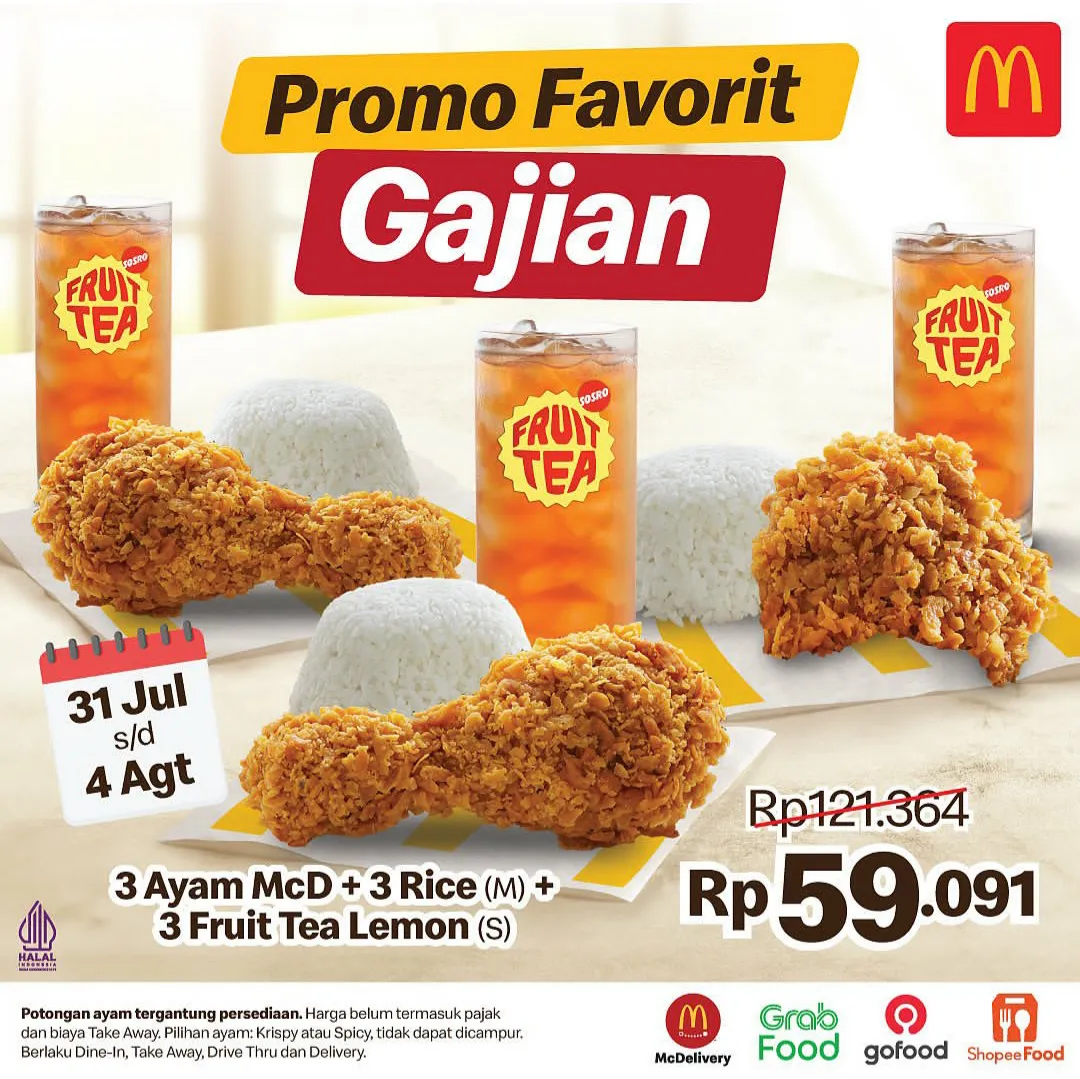 Promo McD Favorit 3 ayam, nasi, minuman
