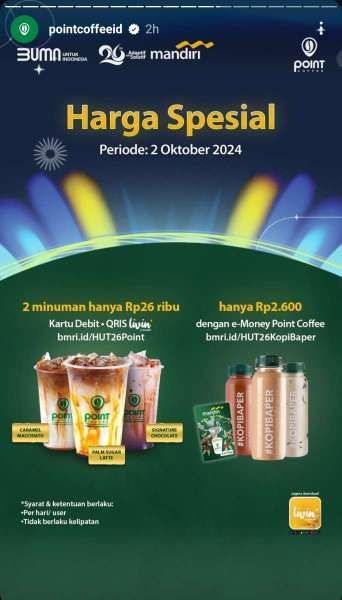 Promo HUT Bank Mandiri di Point Coffee 2 Oktober 2024