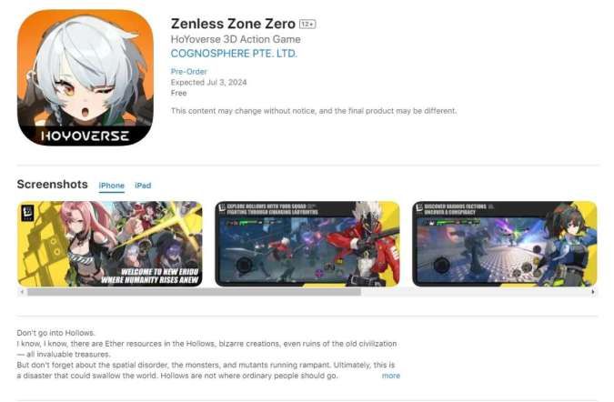 Perkiraan tanggal rilis ZZZ di Apple App Store
