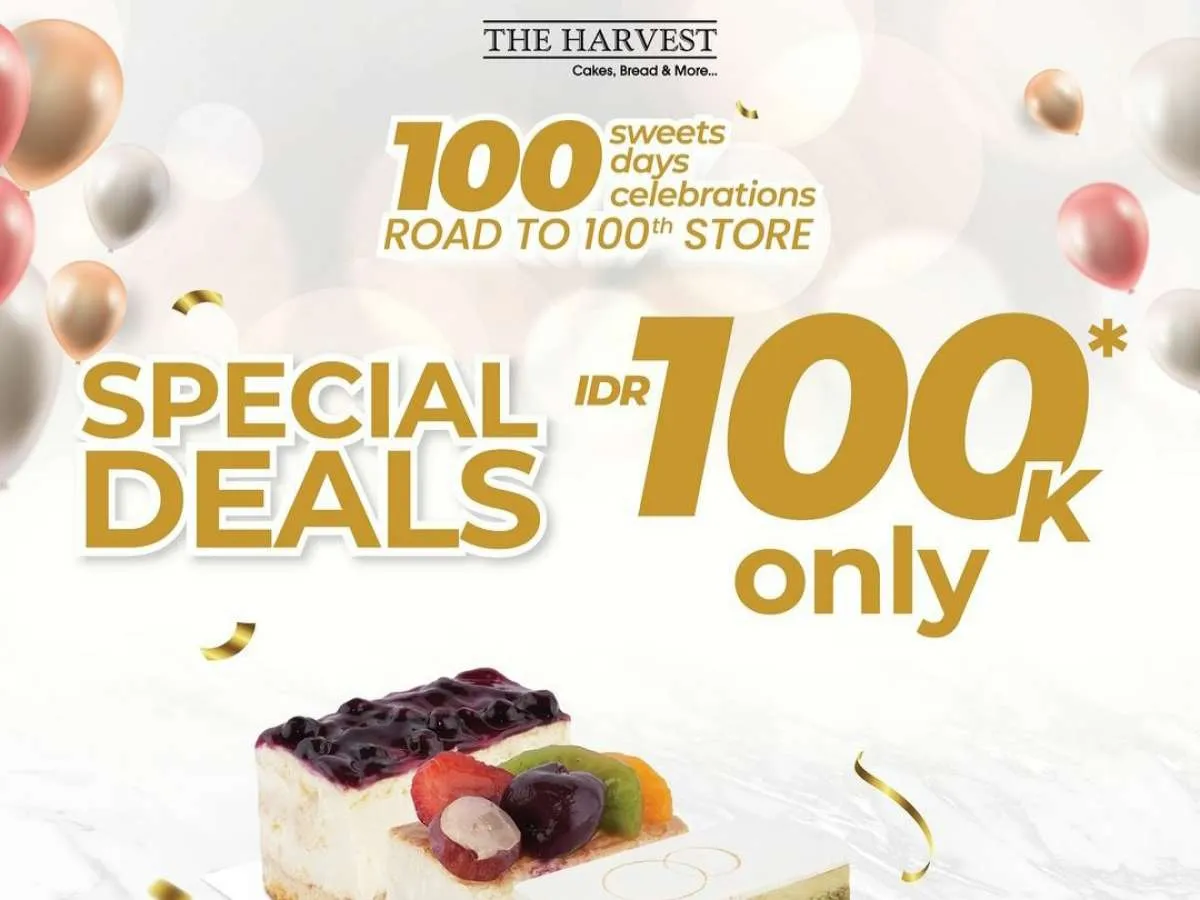 Promo The Harvest Spesial Road To 100th Store, Ada Cake-Bread Serba Rp 100.000
