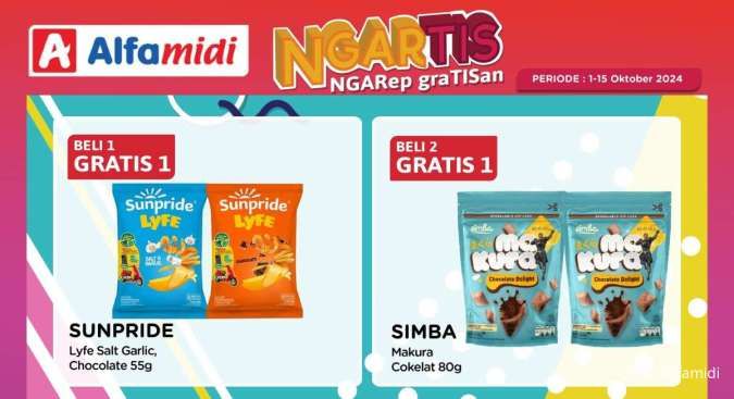 Promo Alfamidi Ngartis Periode 1-15 Oktober 2024, Snack-Susu Beli 1 Gratis 1