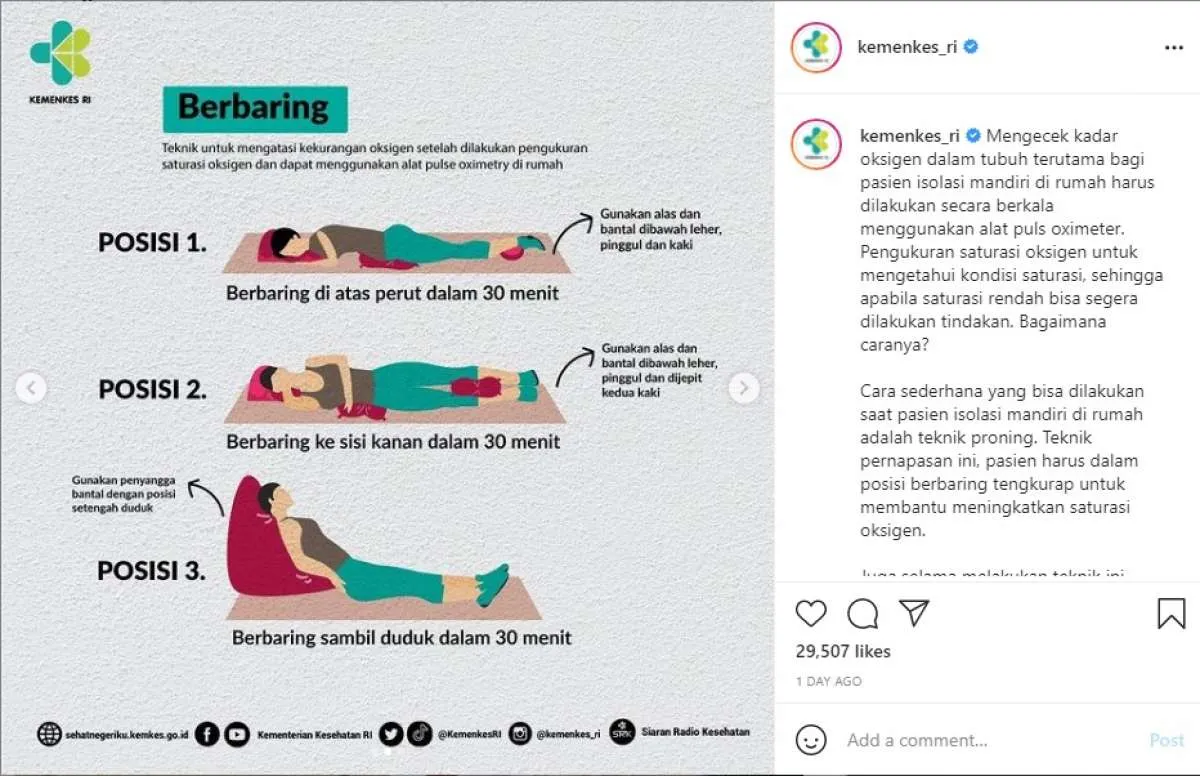 Pasien isoman, begini tips tingkatkan saturasi oksigen dari Kementerian Kesehatan