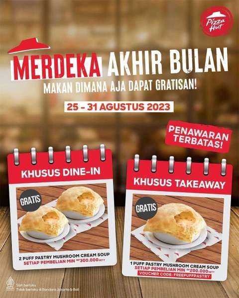Promo Pizza Hut Terbaru 25-31 Agustus 2023, Gratis Puff Pastry Mushroom Cream Soup