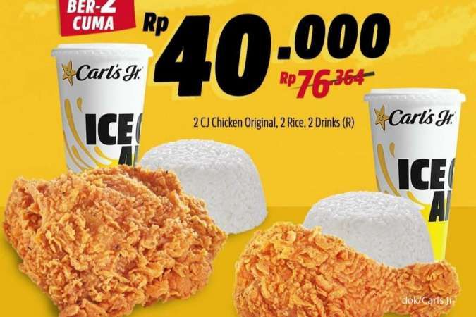 Promo Carls Jr Diskon Savetember Serba Dobel Ayam, Nasi, dan Minum Cuma Rp 40.000