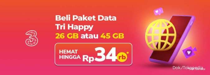 Promo Tri di Tokopedia, Beli Paket Data di Bulan Maret Diskon Rp34.000