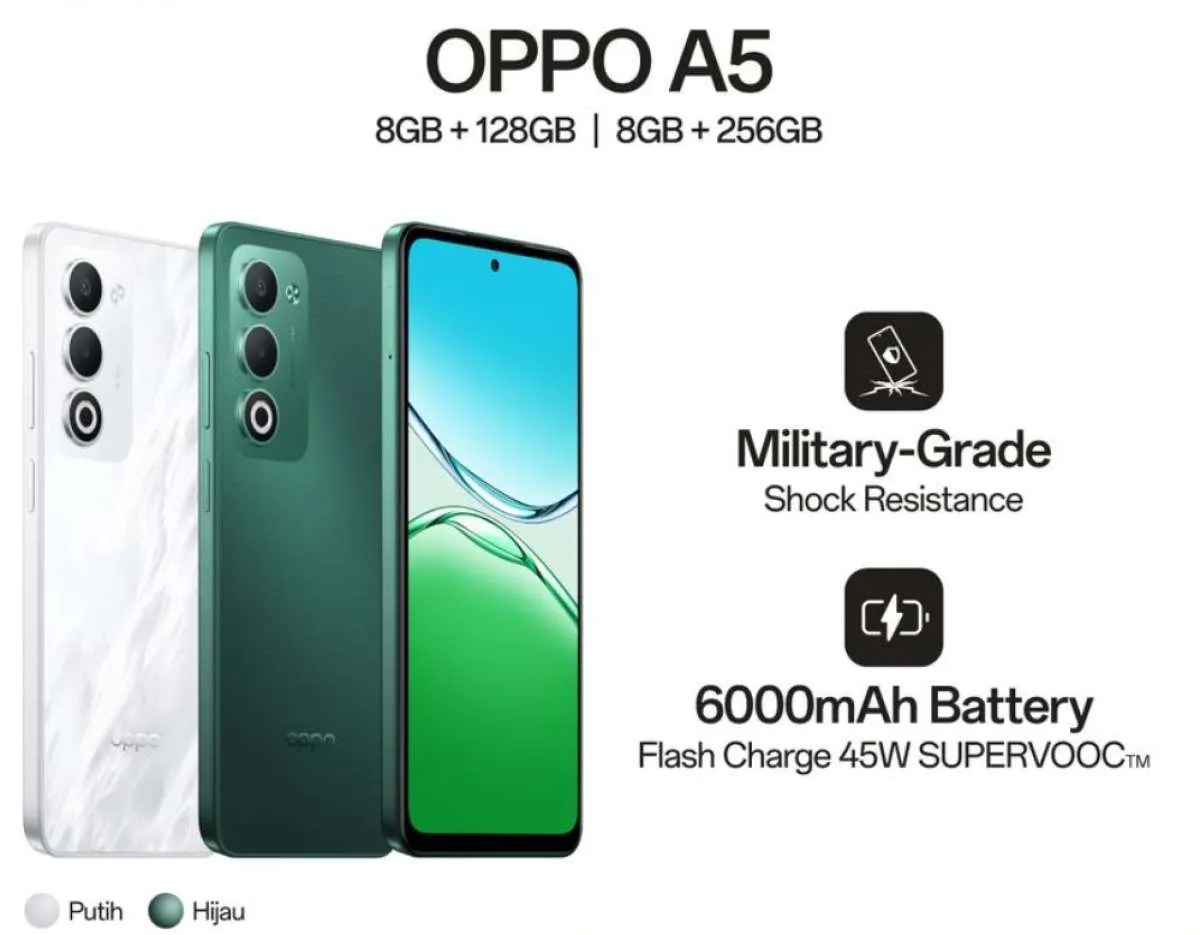 OPPO A5 4G: Harga Rp 2 Jutaan, RAM 8GB, Snapdragon 6s 4G Gen 1, Baterai 6.000 mAh