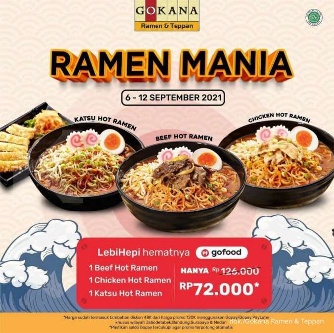Promo Gokana 6-12 September 2021, Beli 3 Jenis Ramen Jadi Rp 72.000 di GoFood