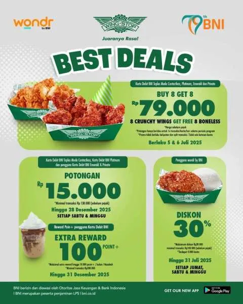 Promo Wingstop Best Deals dengan BNI Diskon 30%
