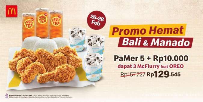 Promo McD Bali-Manado 26-28 Februari, PaMer 5 + 3 McFlurry Oreo Hanya Rp 129.000-an